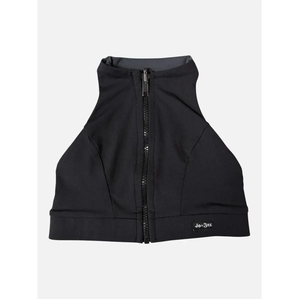 Jo+Jax Reversible Zip Front Dance Crop Top Black Gray Child M